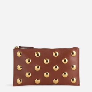 Madewell- The Essential Pouch Brown Mahogany Leather Pouch with Gold Accents